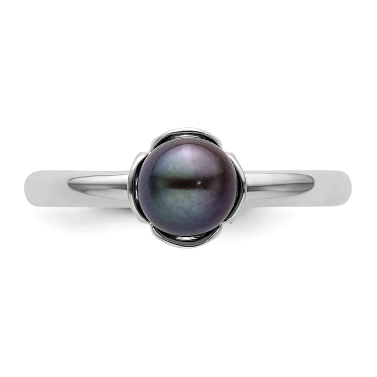 Rhodium Over Sterling Silver Stackable Expressions Black Freshwater
Cultured Pearl Ring