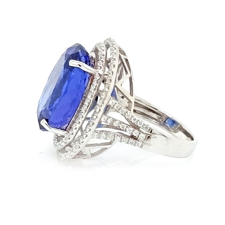 14.80 Ctw Tanzanite and 0.71 Ctw White Diamond Ring in 18K WG