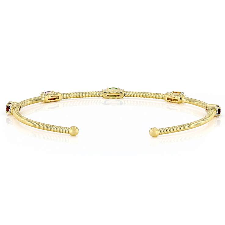 Multi Garnet And White Zircon Bracelet In 18K Gold Over Sterling Silver 1.36ctw