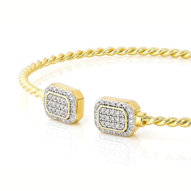 Polished Lab-Grown Diamond Rope-Motif Flex Bangle In 18K Gold Over
Sterling Silver