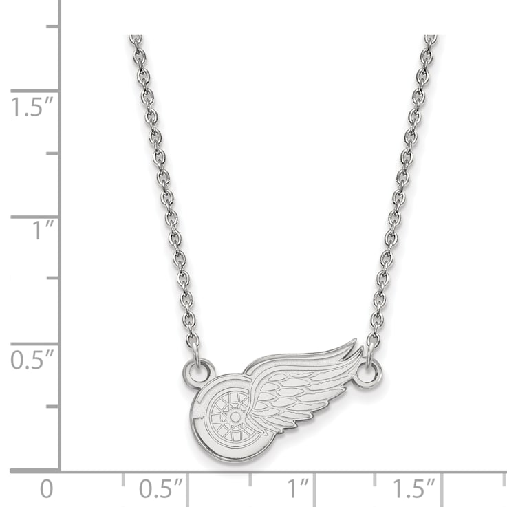 Rhodium Over Sterling Silver NHL LogoArt Detroit Red Wings Pendant Necklace