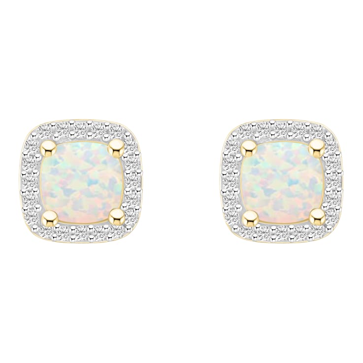 5mm Cushion Created Opal And Created White Sapphire 10k Yellow Gold Halo
Stud Earrings