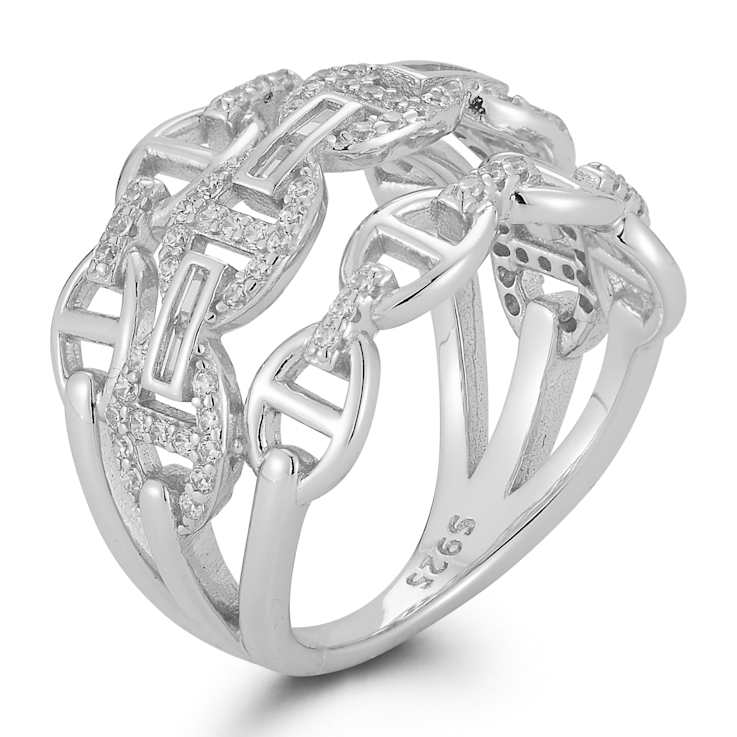 Rachel Zoe CZ Triple Mariner Row Ring in Rhodium Over Sterling Silver