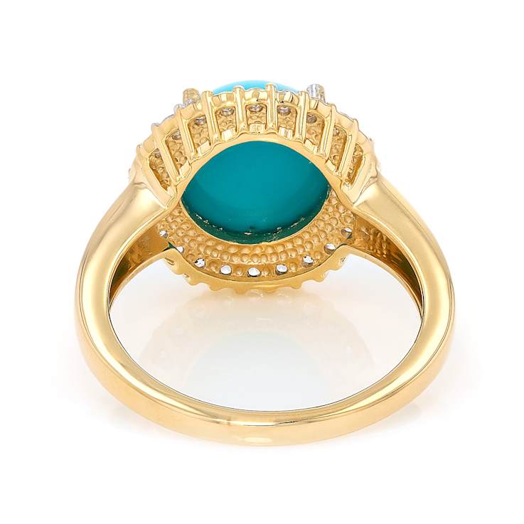 Turquoise And White Zircon Round Ring In 18K Gold Over Sterling Silver 0.43ctw