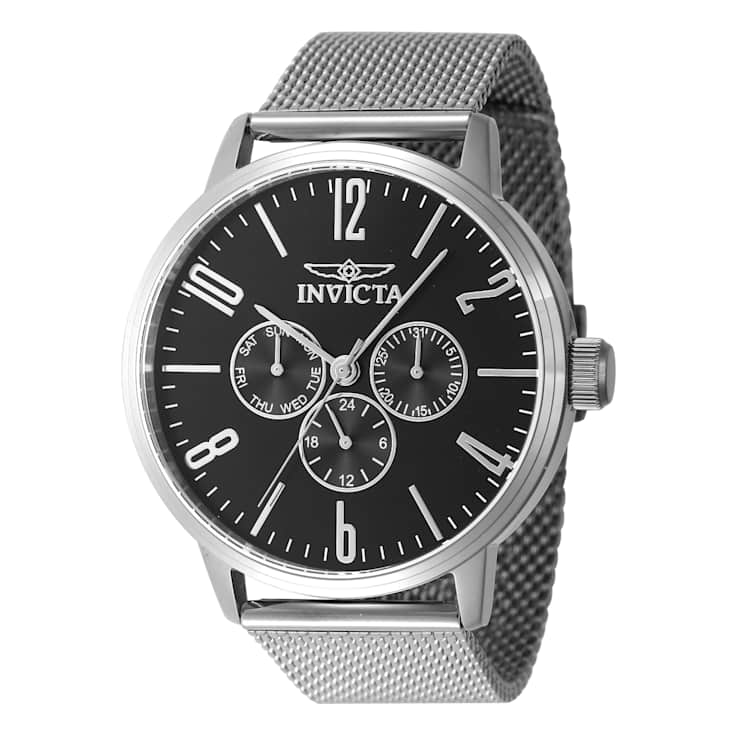 Invicta Specialty 44mm Quartz Stainless Steel Mesh Watch, Black Dial