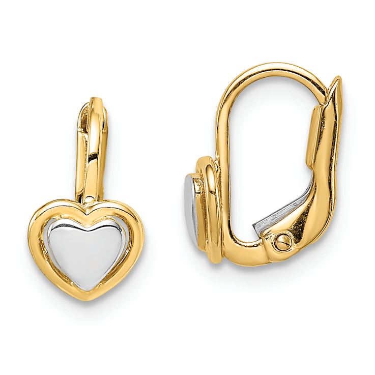 14k Two-tone Children's Heart Dangle Earrings