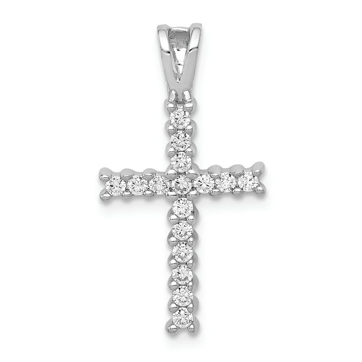 Rhodium Over 14k White Gold Diamond Latin Cross Pendant