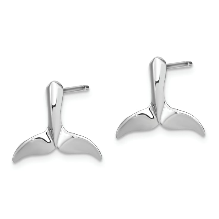 Rhodium Over 14k White Gold Whale Tail Stud Earrings