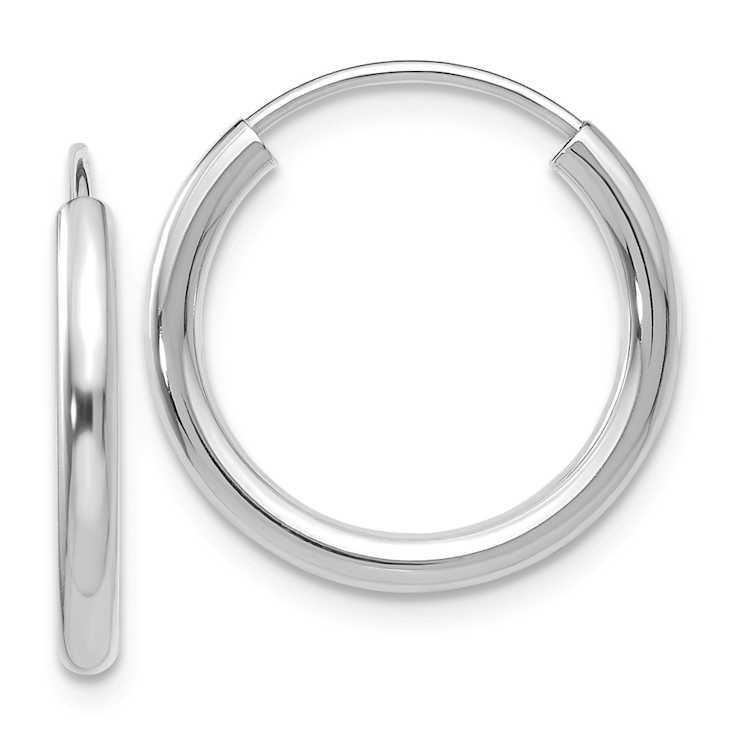 Rhodium Over 14k White Gold 11/16" Polished Endless Hoop Earrings