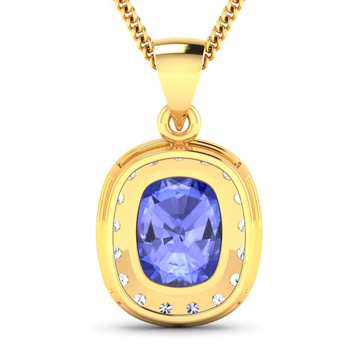 3.10ctw 14K Yellow Gold Tanzanite and White Diamond Pendant with 18 inch
Cable Chain