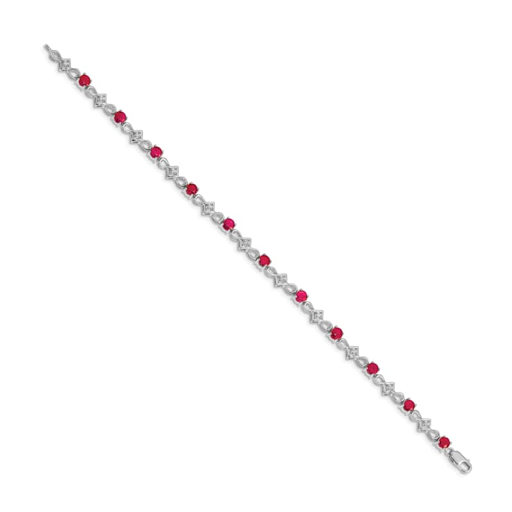 Rhodium Over 14k White Gold Diamond and Ruby Bracelet