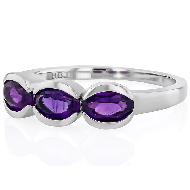 Amethyst Three-Stone Ring In Platinum Over Sterling Silver