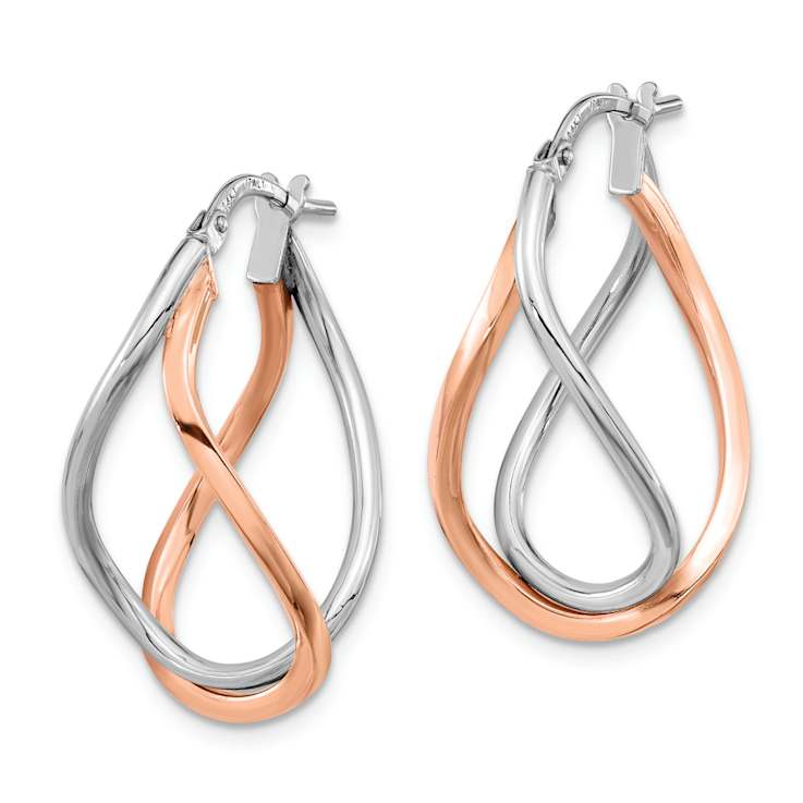 14k Tri-color Gold 1 1/8" Swirl Twisted Hoop Earrings