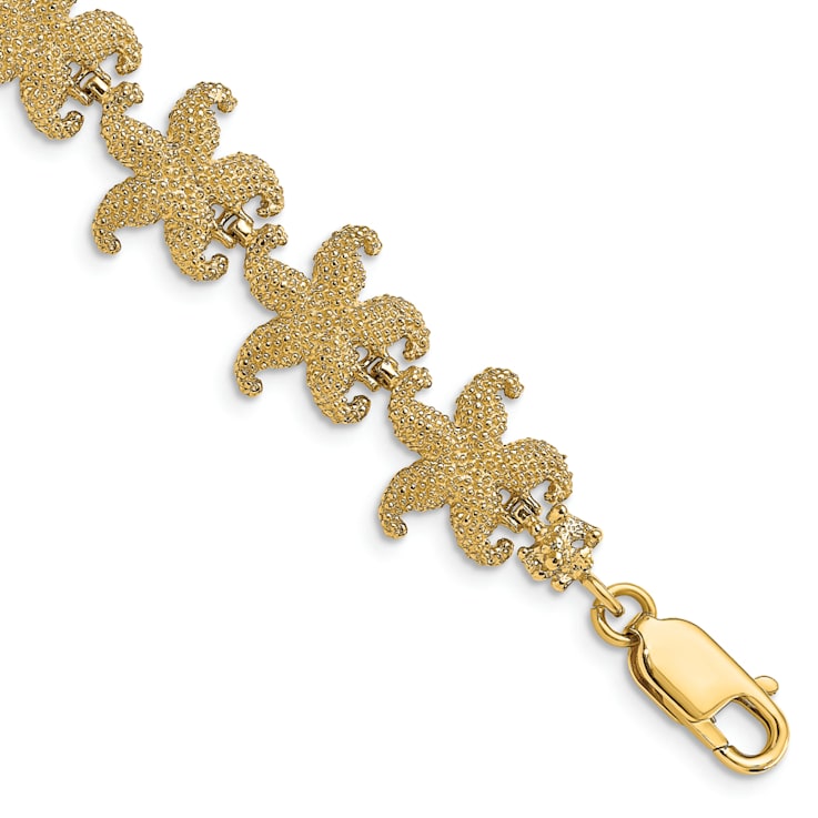 14k Yellow Gold Textured Puffed Starfish Link Bracelet