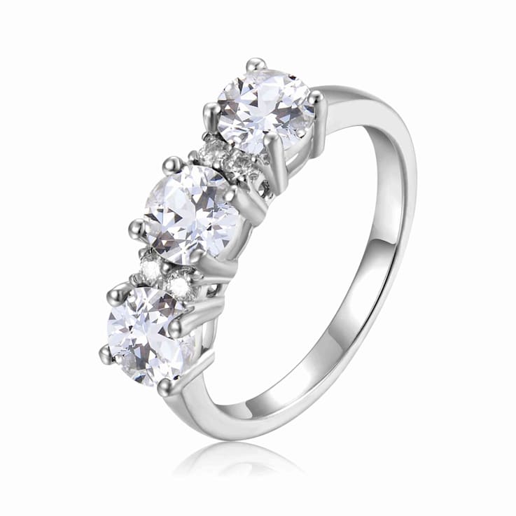 White Topaz and Moissanite Sterling Silver 3-Stone Ring