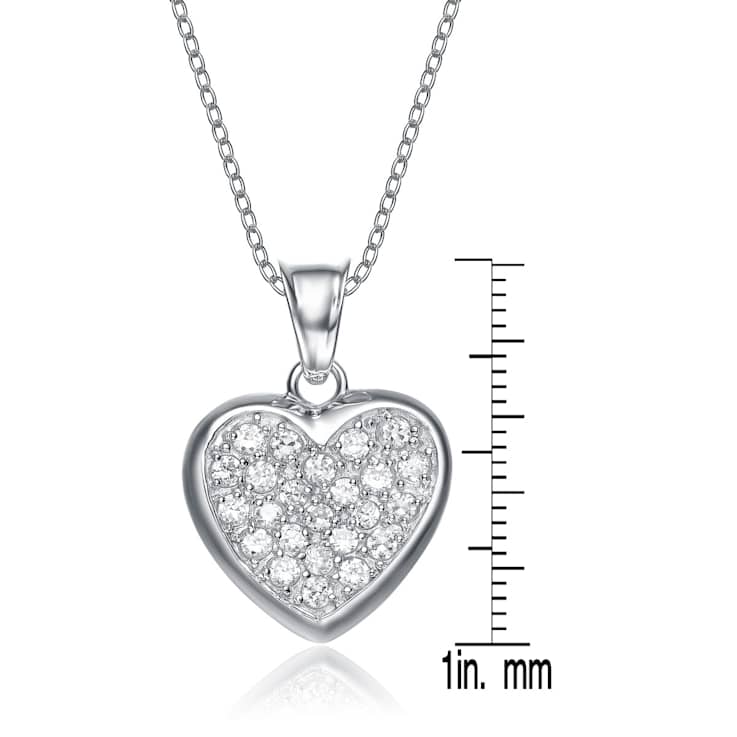 CZ Encrusted Heart Pendant Necklace In Sterling Silver