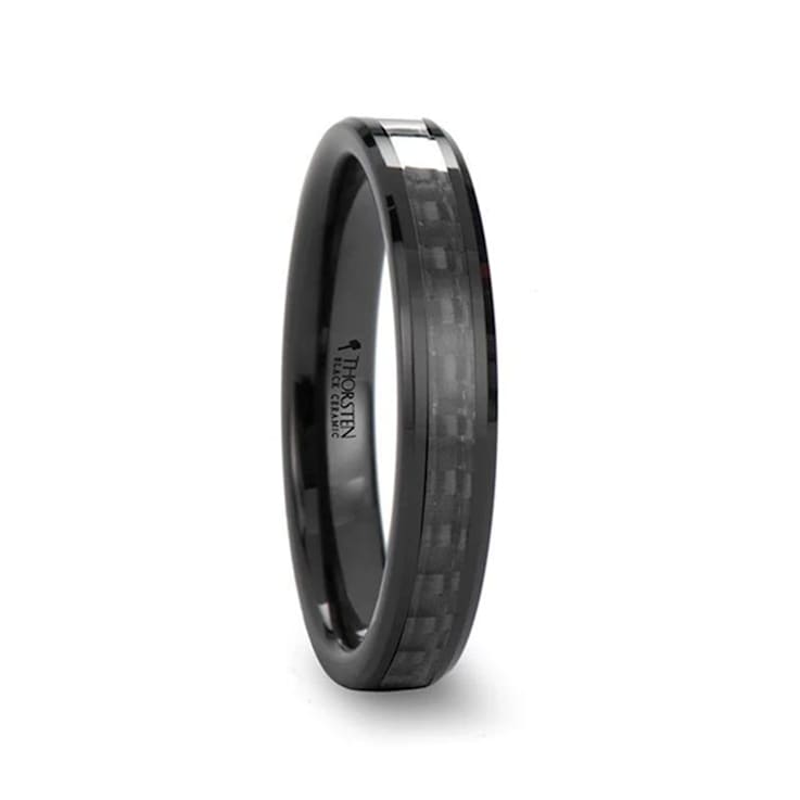 ONYX Black Carbon Fiber Inlaid Black Ceramic Wedding Band 4mm