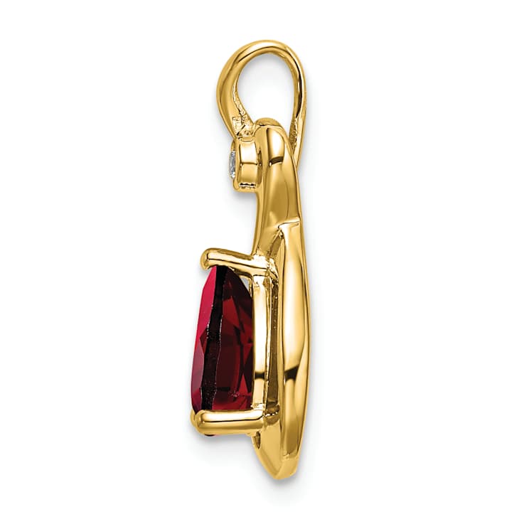 10k Yellow Gold 1.40 ctw Pear Garnet and Accent Diamond Pendant