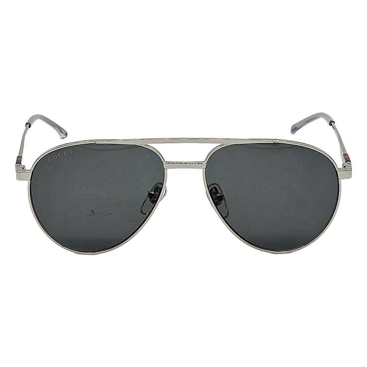 Gucci Silver Tone Aviator Frame / Gray Lenses Sunglasses