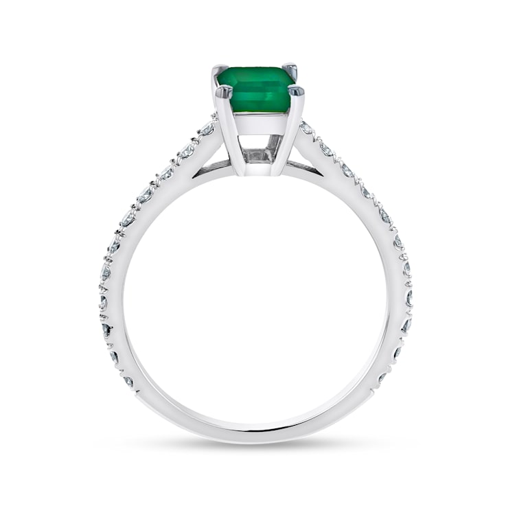 Emerald and Diamond 14k White Gold Engagement Ring 1.26ctw