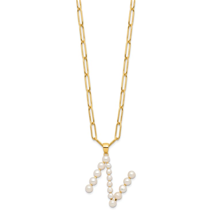 Gold Tone Sterling Silver 3-5.5mm Freshwater Cultured Pearl LETTER  N
18-inch Necklace