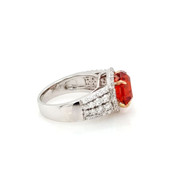 5.03 Cts Rhodochrosite and 1.20 Cts White Diamond Ring in 14K 2- Tone