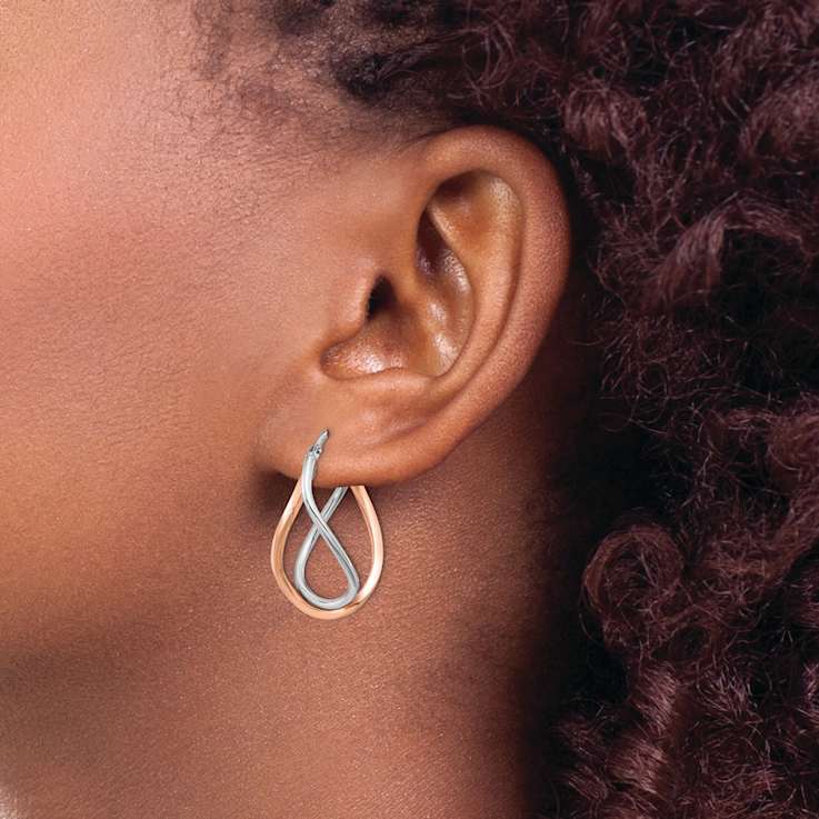 14k Tri-color Gold 1 1/8" Swirl Twisted Hoop Earrings