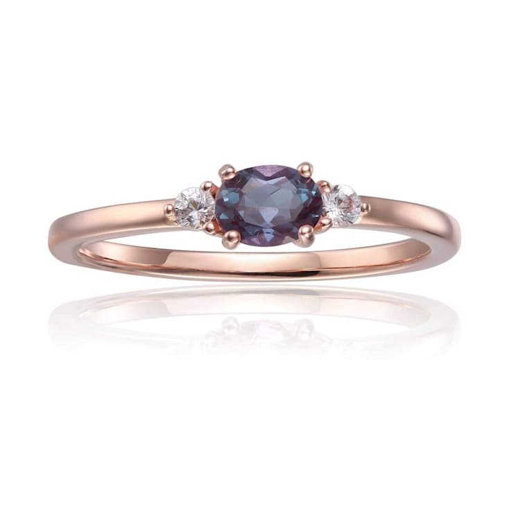 Blue Lab Created Alexandrite and White Sapphire 14K Rose Gold Over
Sterling Silver Dainty Ring