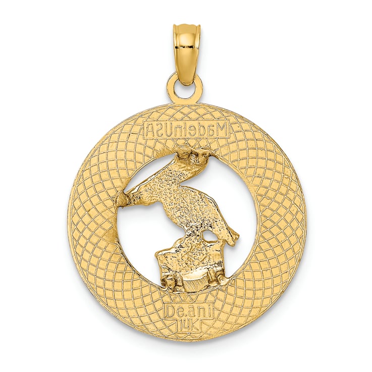 14k Yellow Gold Textured Lauderdale-By-The-Sea Fl with Pelican Pendant