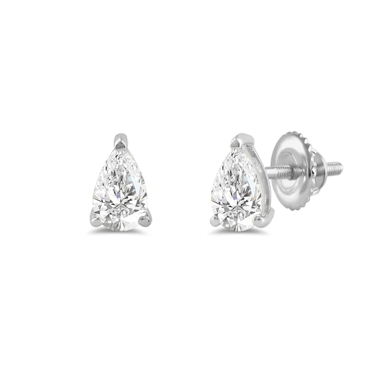 White Cubic Zirconia 14k White Gold Studs With Velvet Gift Box 0.50ctw