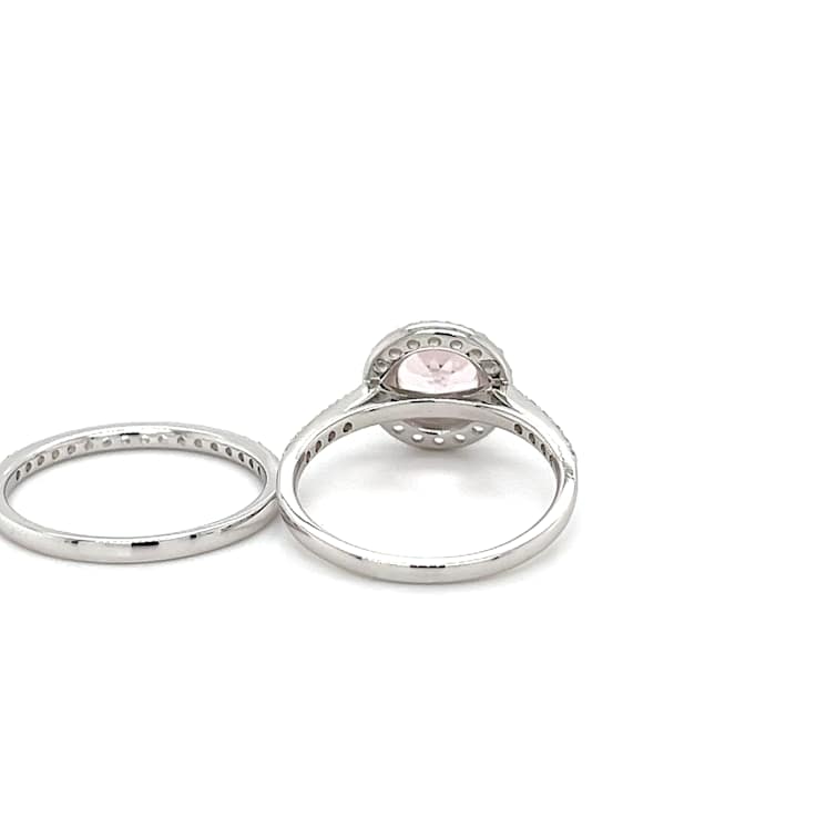 Round Pink Morganite and Cubic Zirconia Rhodium Over Sterling Silver Ring