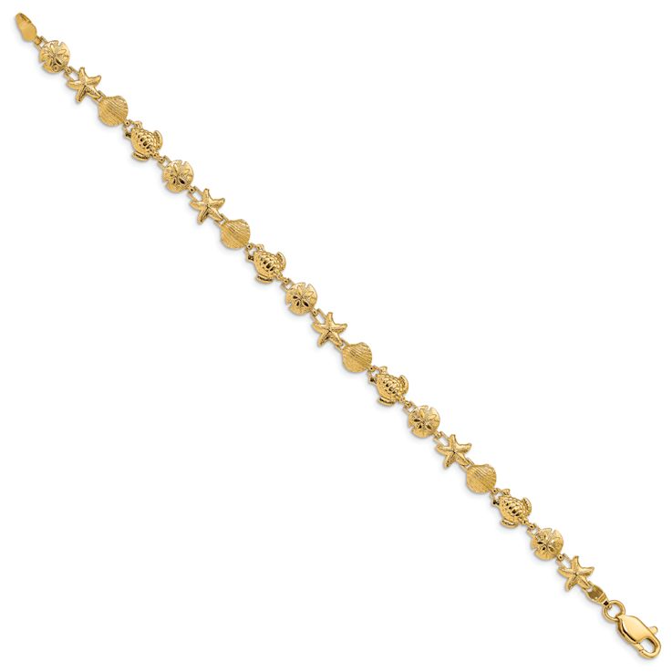 14k Yellow Gold Textured Sea Life Link Bracelet