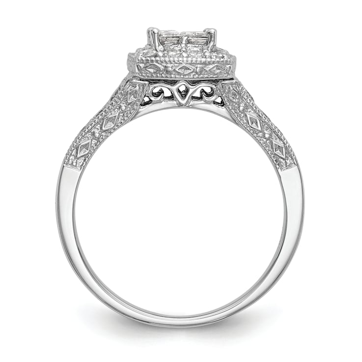 Rhodium Over 14K White Gold Diamond Cluster Engagement Ring 0.78ctw