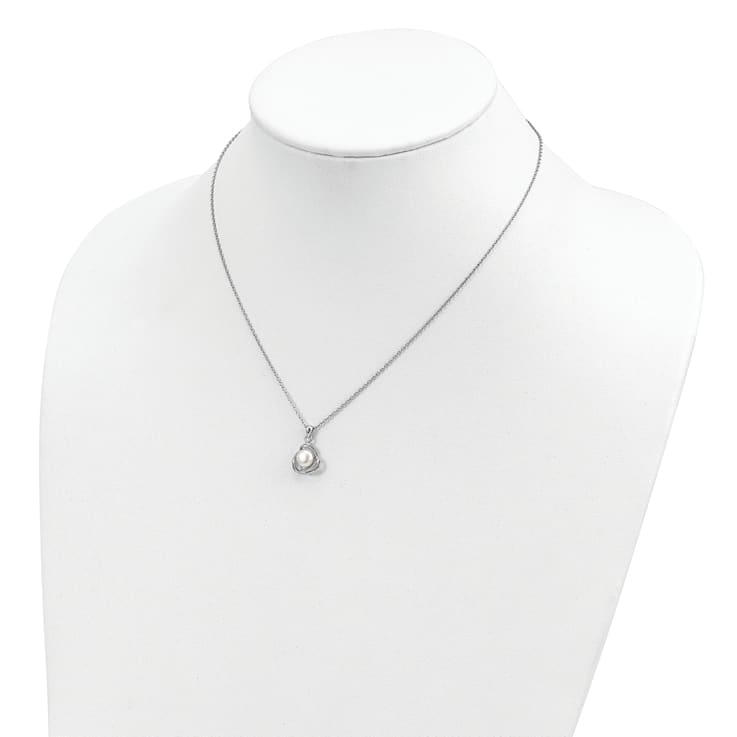 Rhodium Over Sterling Silver 6-7mm White Fresh Water Cultured Pearl
Necklace and Earring Set