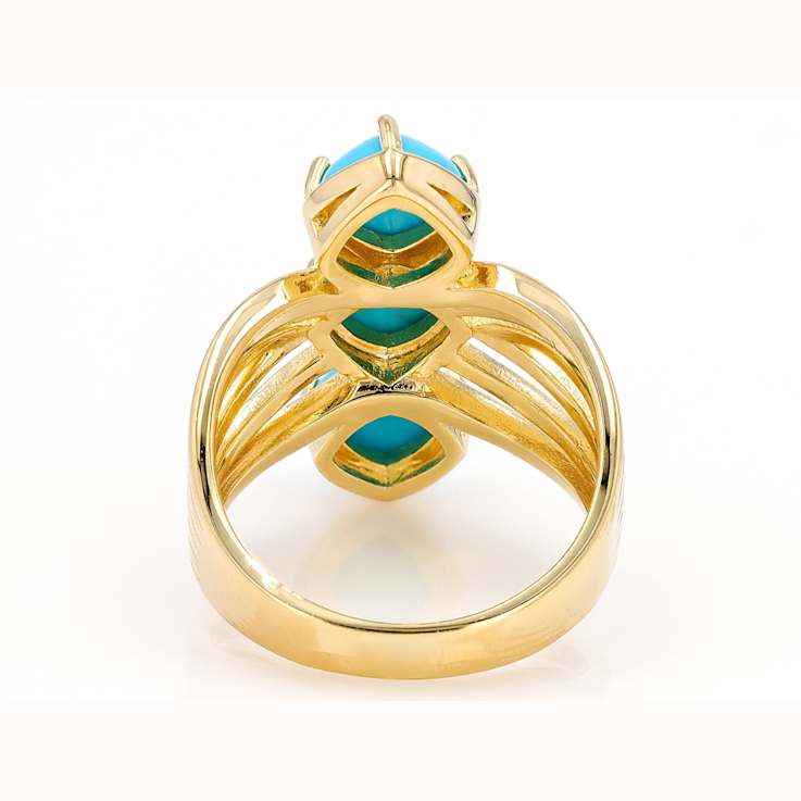 Turquoise Three-Stone Ring In 18K Gold Over Sterling Silver