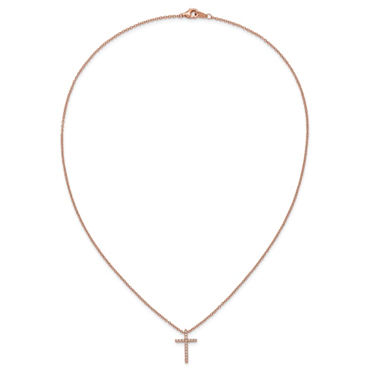 14K Rose Gold Over Sterling Silver Polished Cubic Zirconia Latin Cross Necklace