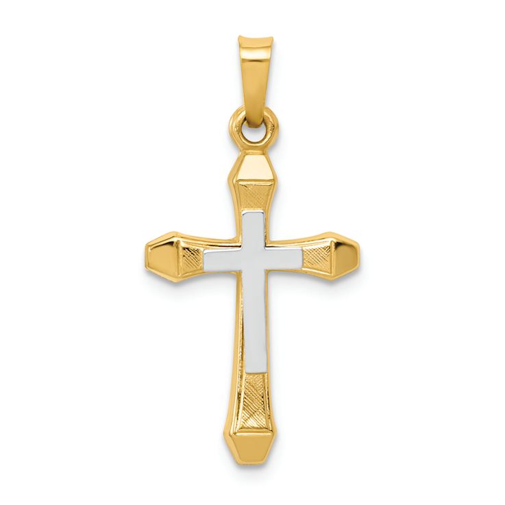14K Two-tone Gold Textured Cross Pendant
