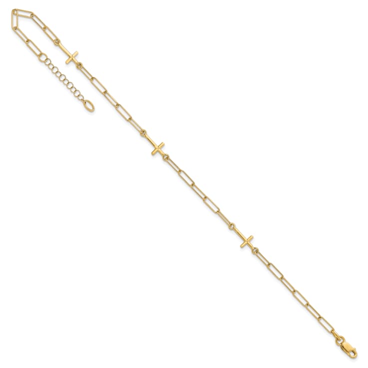 14K Yellow Gold Cross Link with 1-inch Extension Anklet