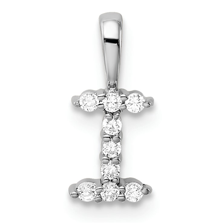 Rhodium Over 14K White Gold Lab Grown Diamond Letter I Initial Pendant
