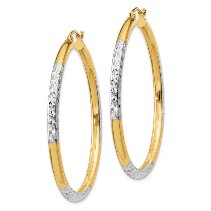 14k Yellow Gold and Rhodium Over 14k Yellow Gold Diamond-Cut 1 3/4"
Hoop Earrings