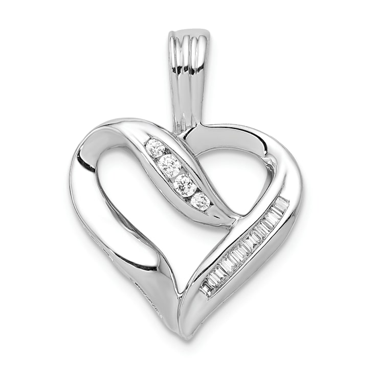 Rhodium Over 14k White Gold Diamond Heart Pendant