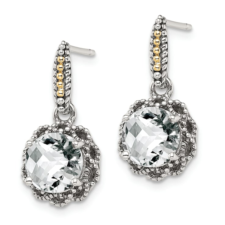 Sterling Silver with 14K Accent Antiqued Polished White Topaz Earrings