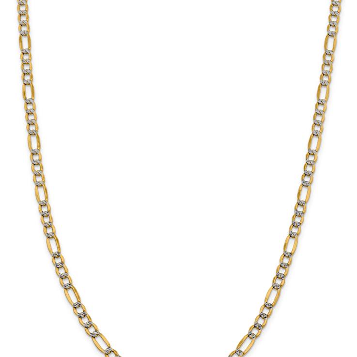 14k Yellow Gold and Rhodium Over 14k Yellow Gold 5.25mm Pave Figaro 26
Inch Chain