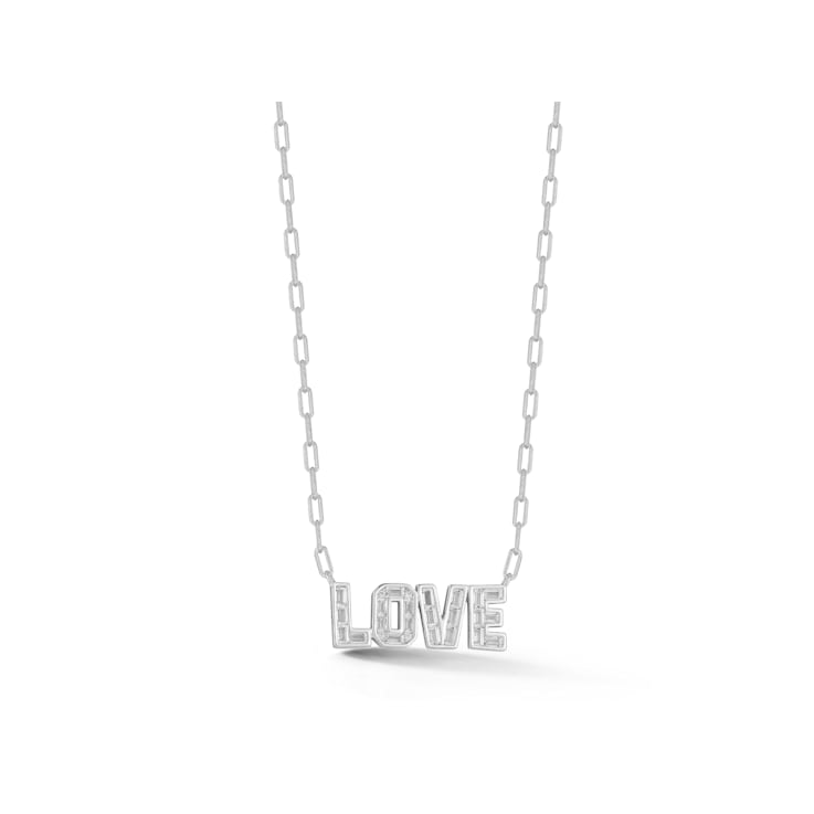 Rachel Zoe CZ "LOVE" Pendant Necklace on Paperclip Chain in
Rhodium Over Sterling Silver