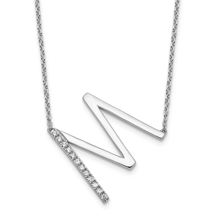 Rhodium Over 14k White Gold Sideways Diamond Initial M Pendant Cable
Link 18 Inch Necklace