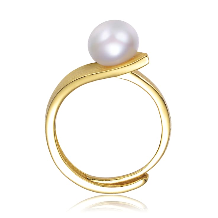 Freshwater Pearl Linear Adjustable Ring In 14K Gold Over Sterling Silver