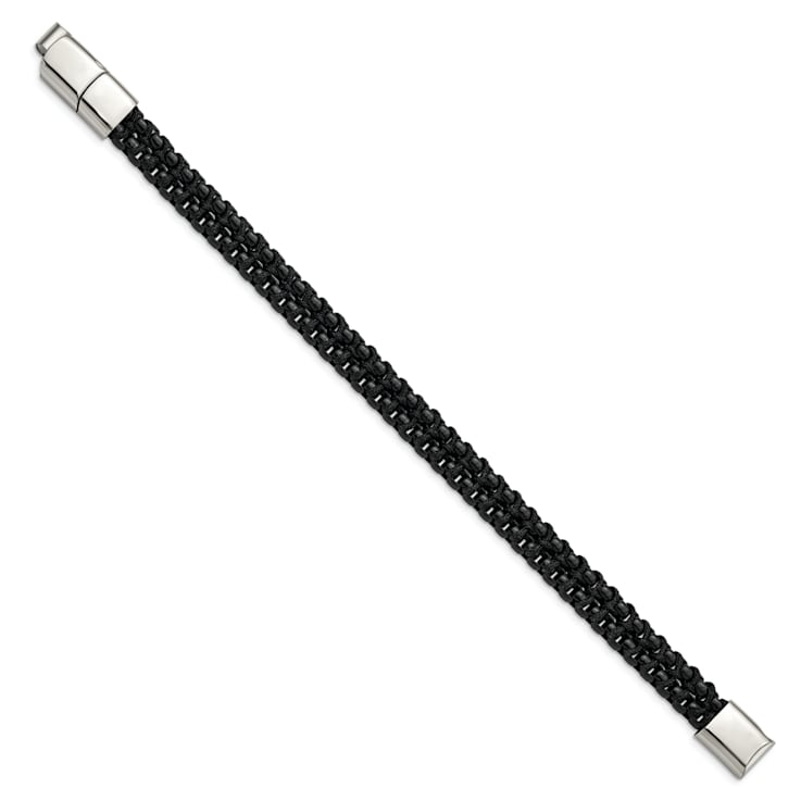 Black Cotton and Stainless Steel Polished Black IP-plated 8.5-inch with
0.5-inch Extension Bracelet