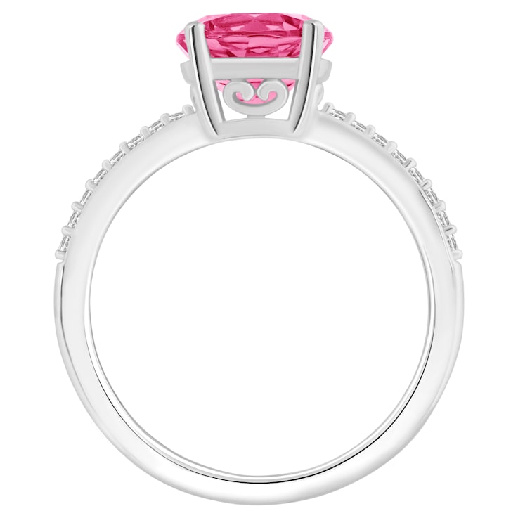 8mm Round Pink Topaz and 1/10 ctw Diamond Rhodium Over Sterling Silver Ring