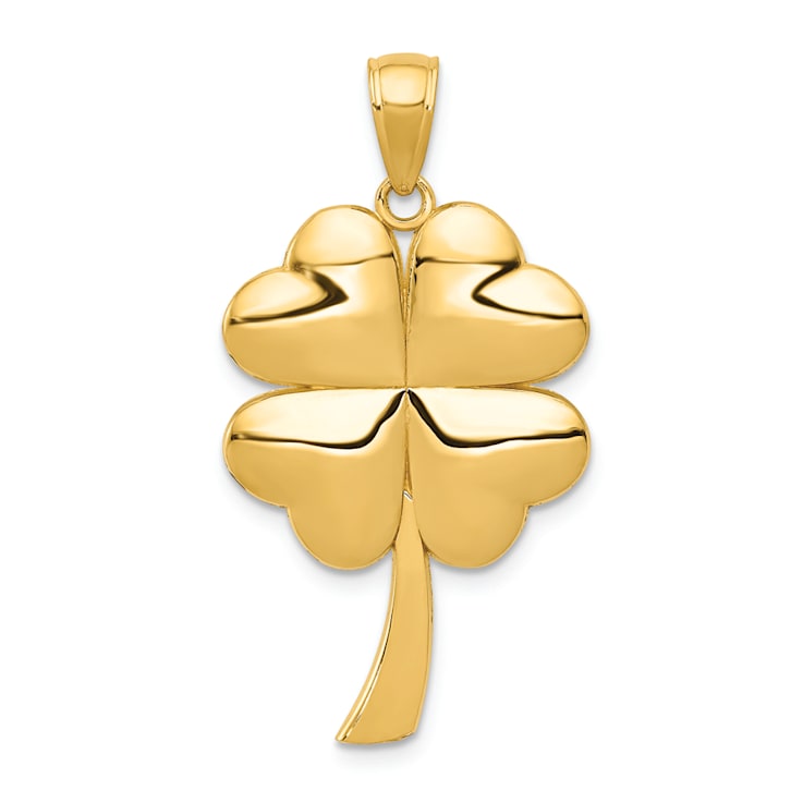 14K Yellow Gold Solid Polished 4-Leaf Clover Pendant