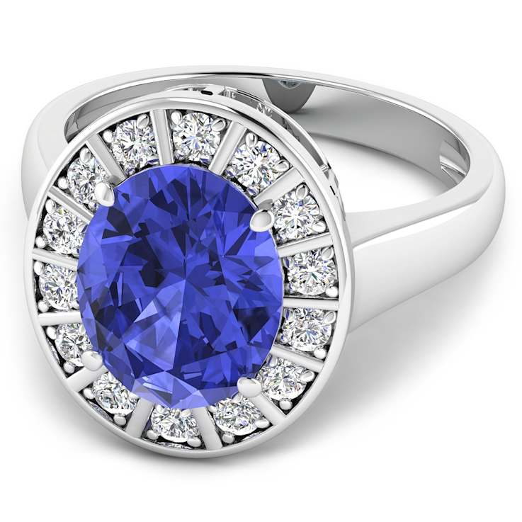3.85ctw Violet Tanzanite and Diamond 14K White Gold Halo Ring